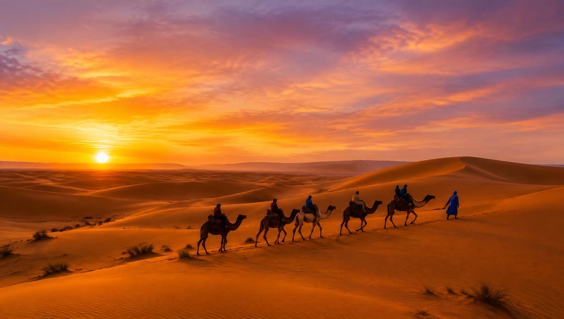 Caravane dans les dunes du Sahara